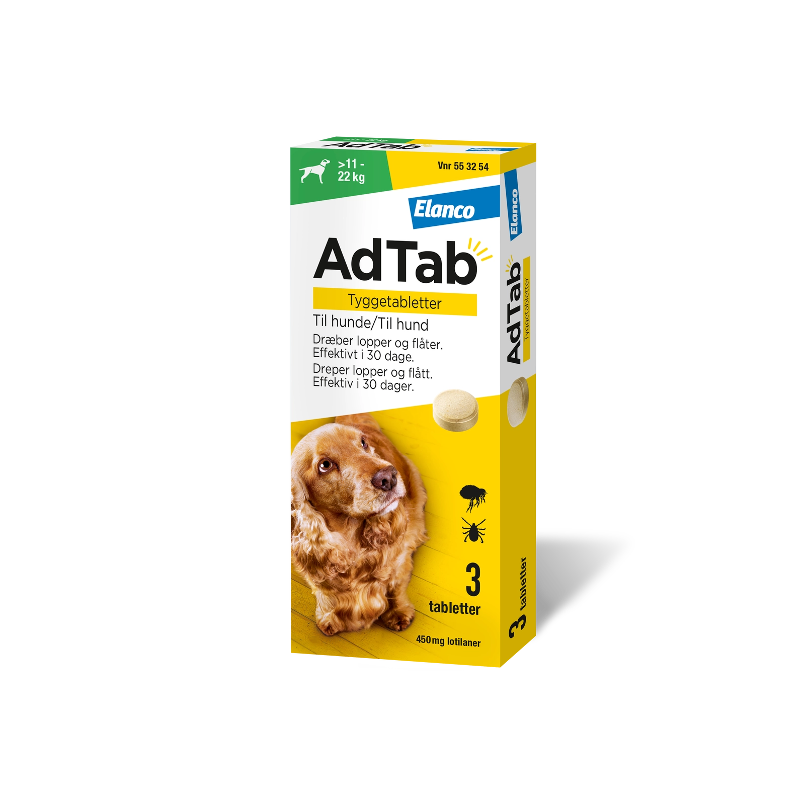 AdTab tyggetabletter loppe- og flåtmiddel til hund 11-22 kg (3 stk)