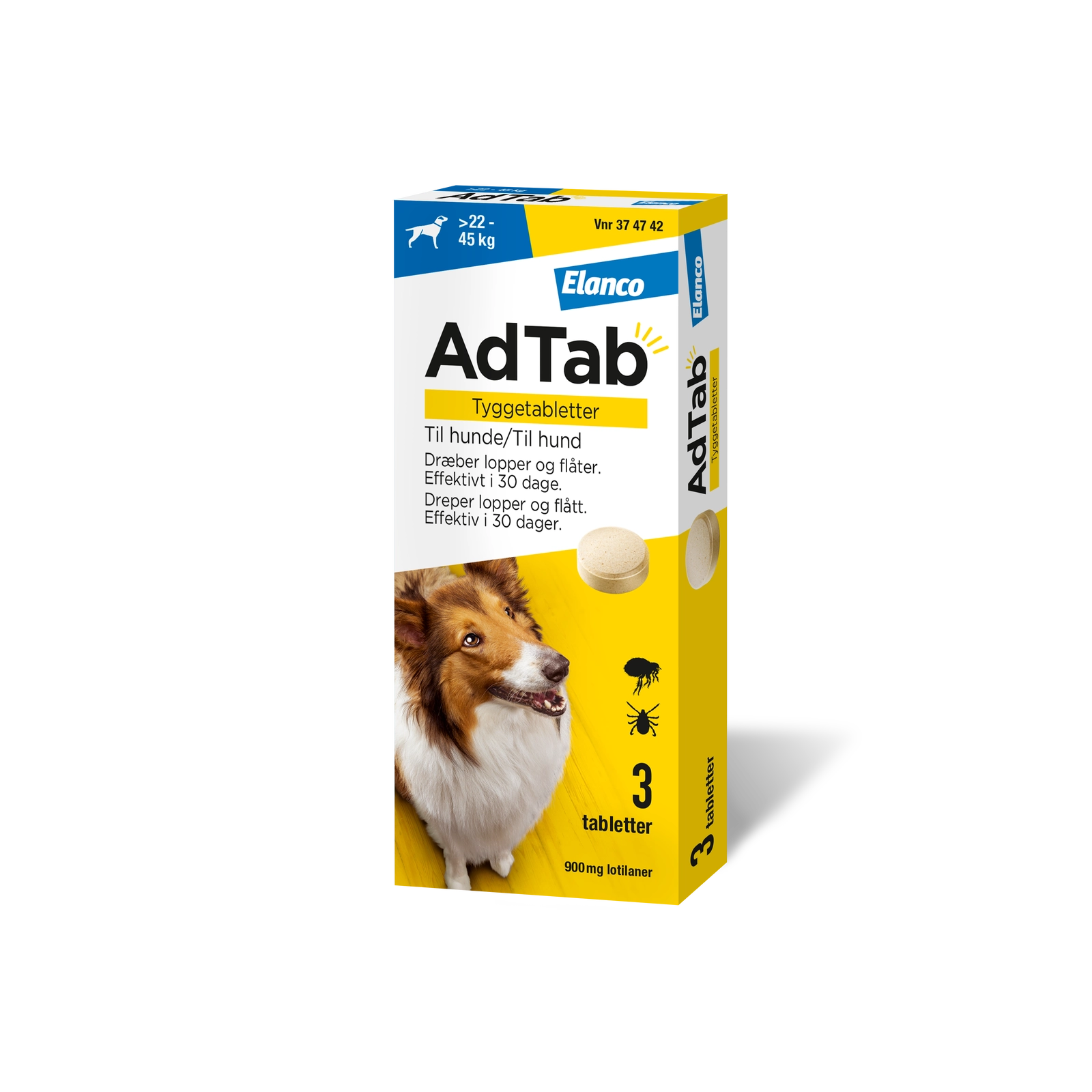 AdTab tyggetabletter loppe- og flåtmiddel til hund 22-45 kg (3 stk)