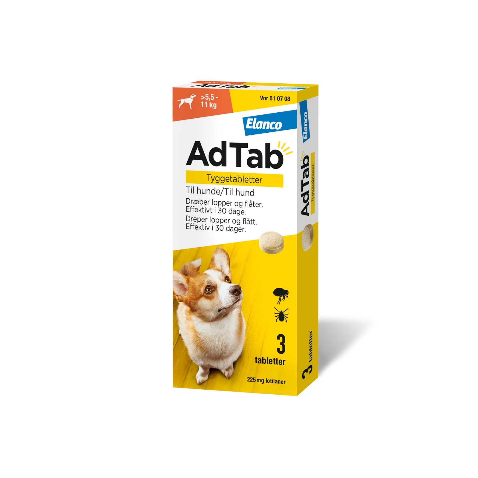 AdTab tyggetabletter loppe- og flåtmiddel til hund 5,5-11 kg (3 stk)