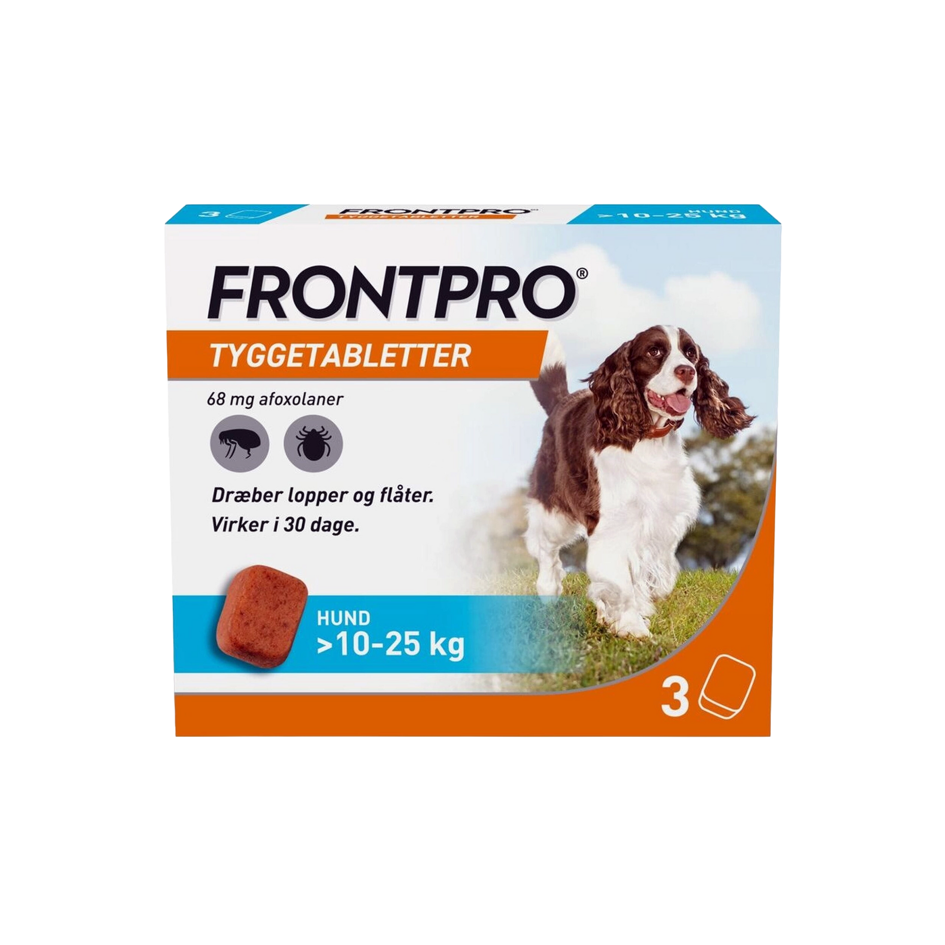 Frontpro tyggetabletter loppe- og flåtmiddel til hund 10-25 kg (3 stk)