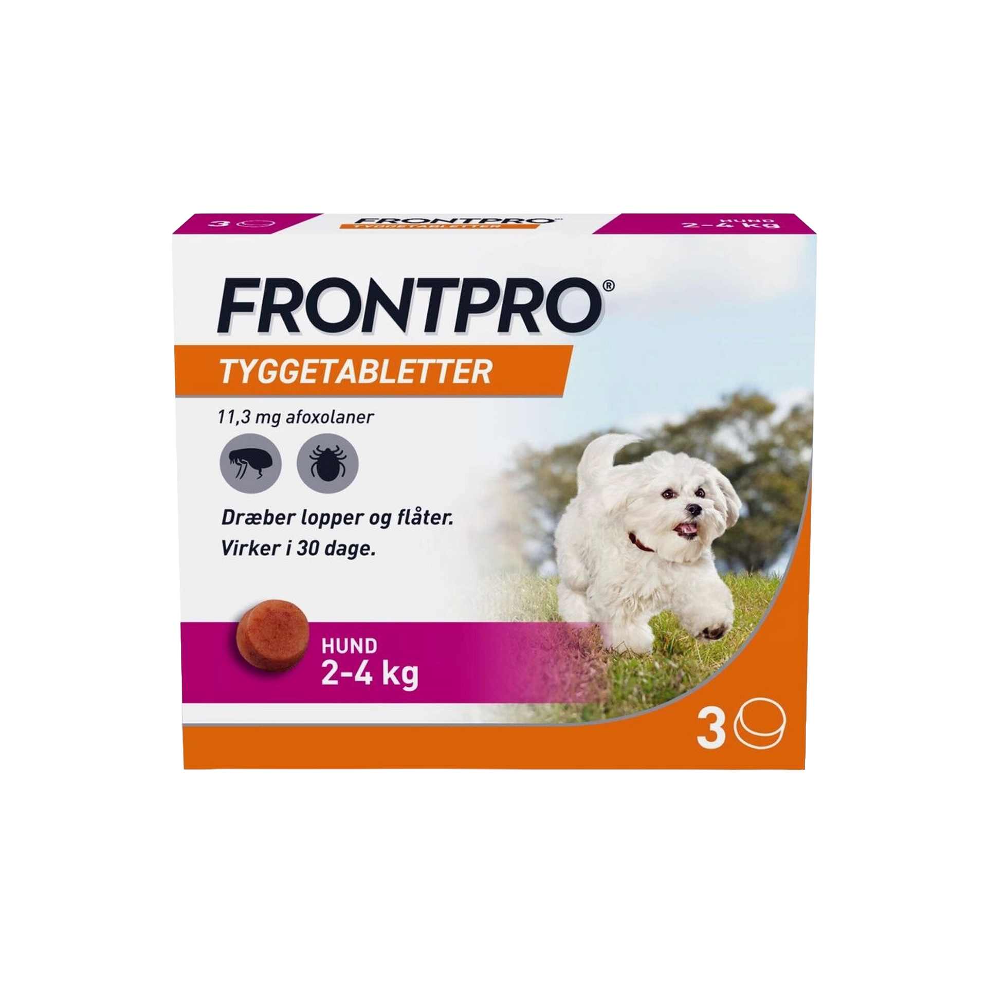 Frontpro tyggetabletter loppe- og flåtmiddel til hund 2-4 kg (3 stk)