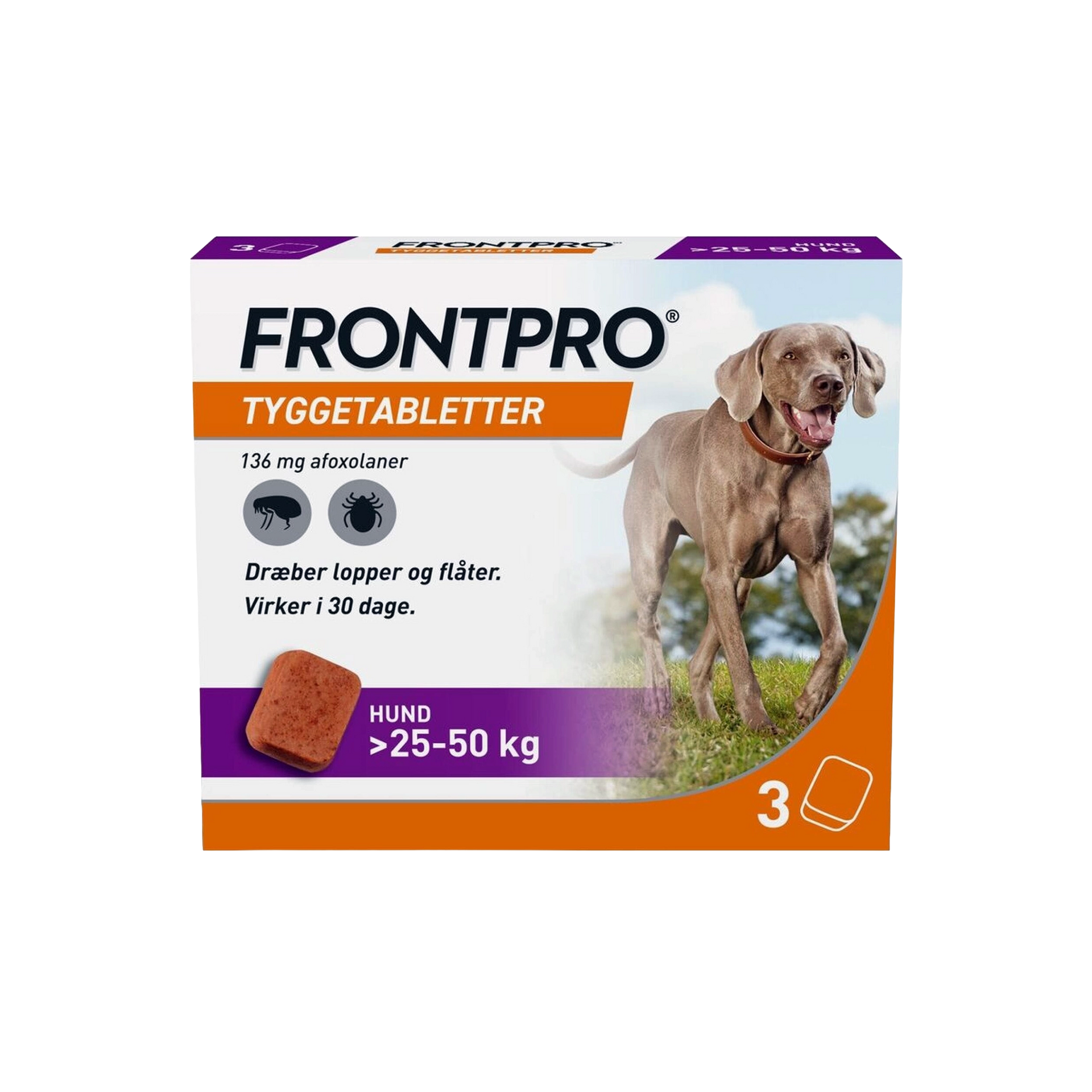 Frontpro tyggetabletter loppe- og flåtmiddel til hund 25-50 kg (3 stk)