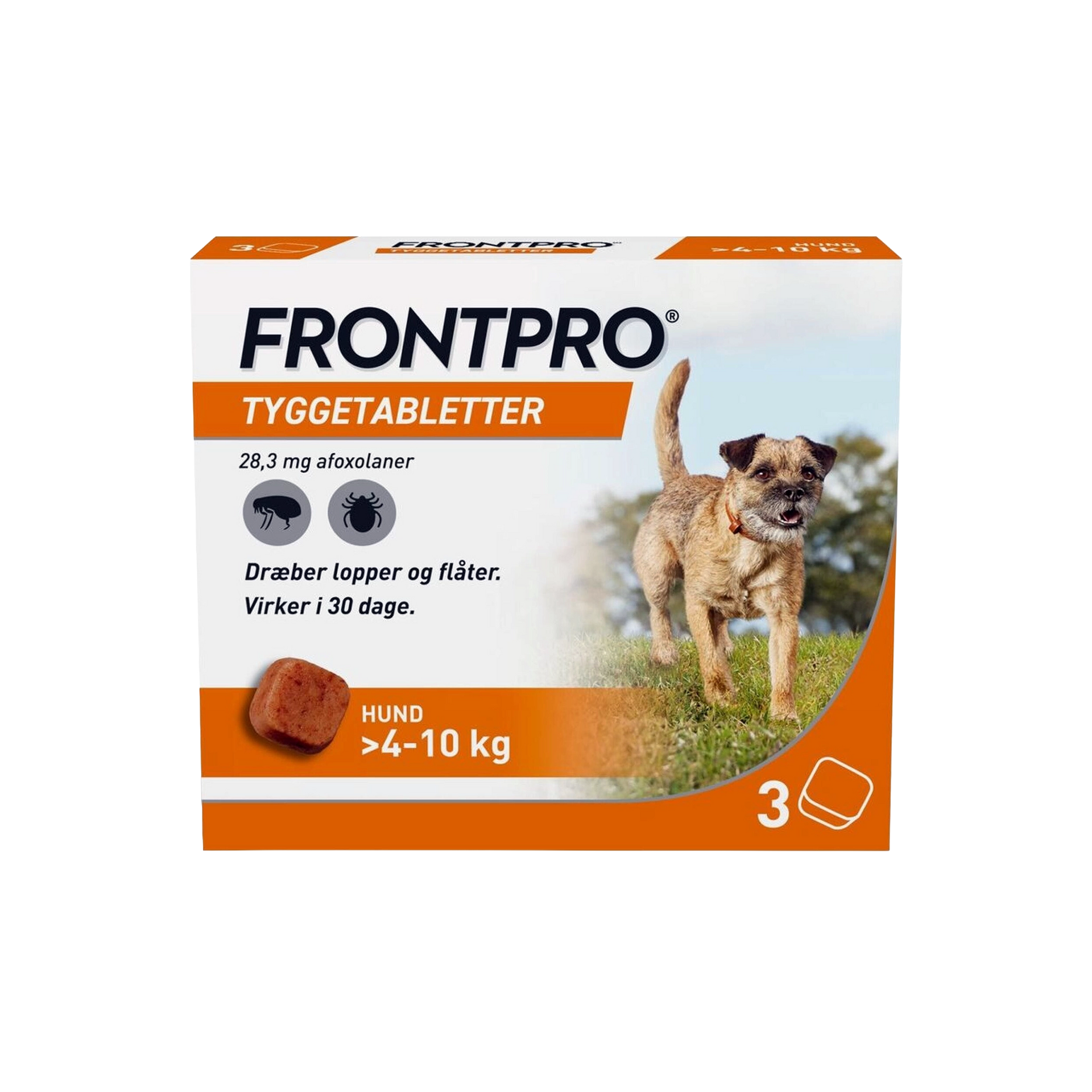 Frontpro tyggetabletter loppe- og flåtmiddel til hund 4-10 kg (3 stk)