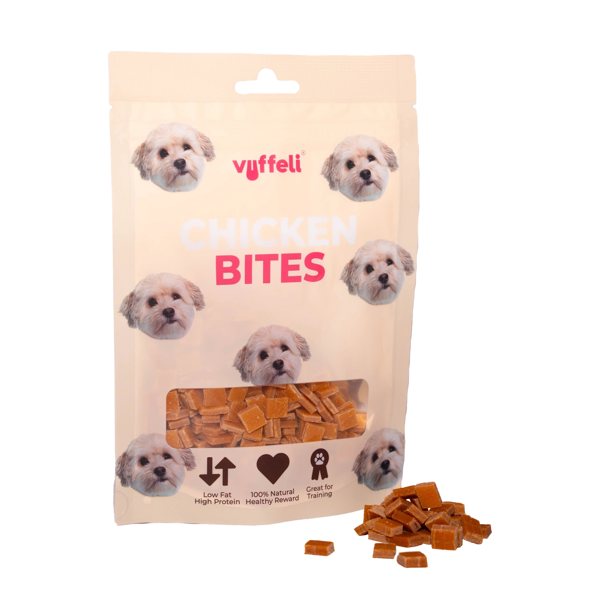Bløde godbidder til hund med kylling fra Vuffeli – Chicken Bites træningsgodbidder