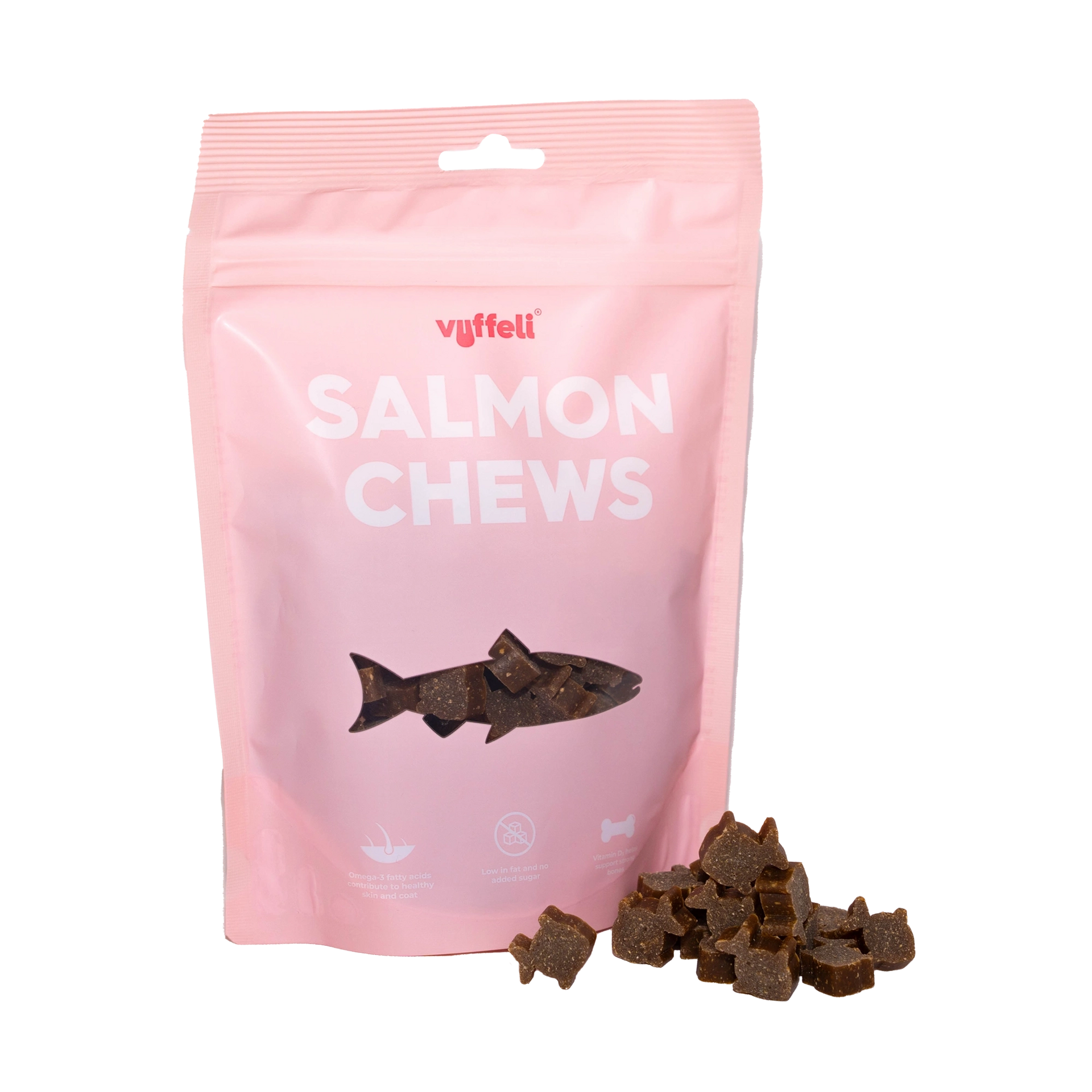 Godbidder til hund med laks fra Vuffeli – Salmon Chews med fast konsistens